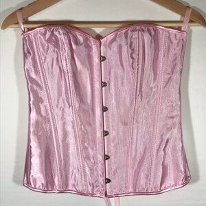 Women's Large Pink Corset Metal Eye Hook Lingerie Lace-Up Goth Punk
